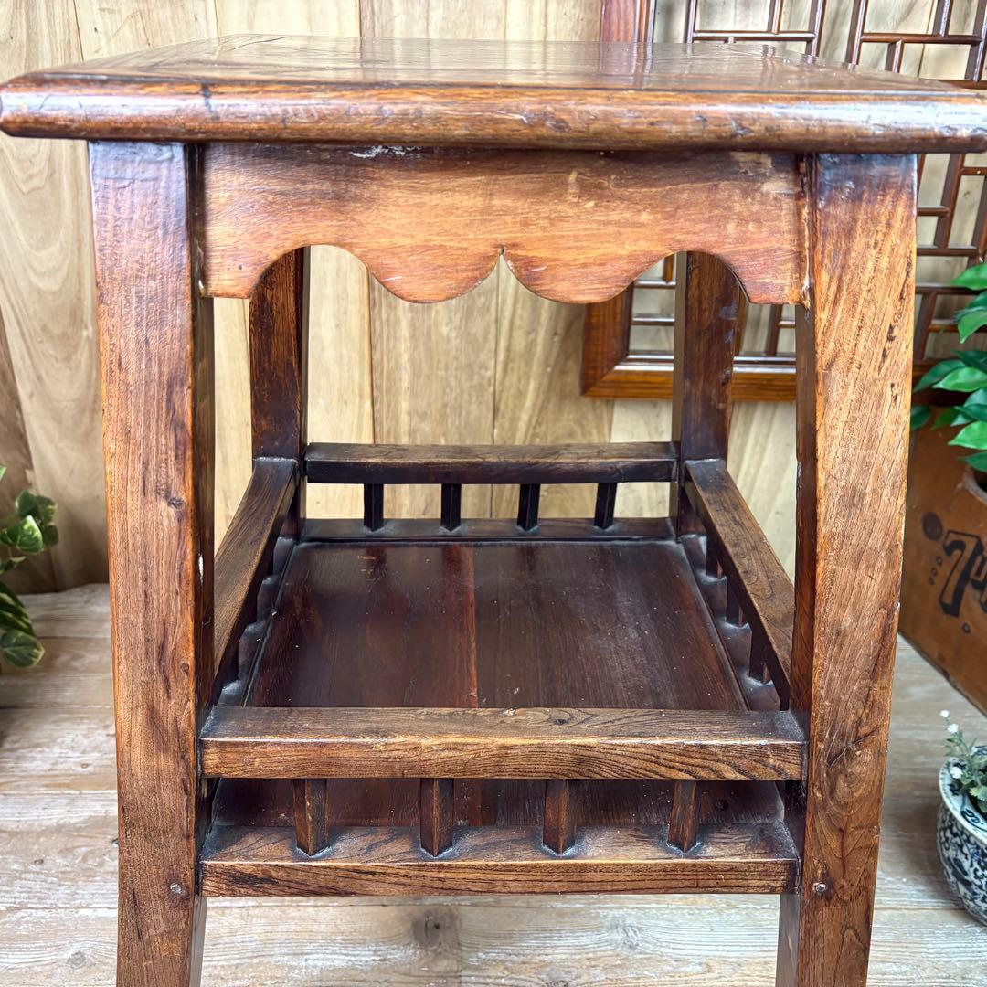 中国アンティークビンテージ年代物木製サイドテーブル飾り台ディスプレイ台花台置台