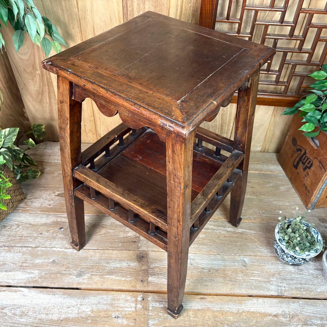 中国アンティークビンテージ年代物木製サイドテーブル飾り台ディスプレイ台花台置台