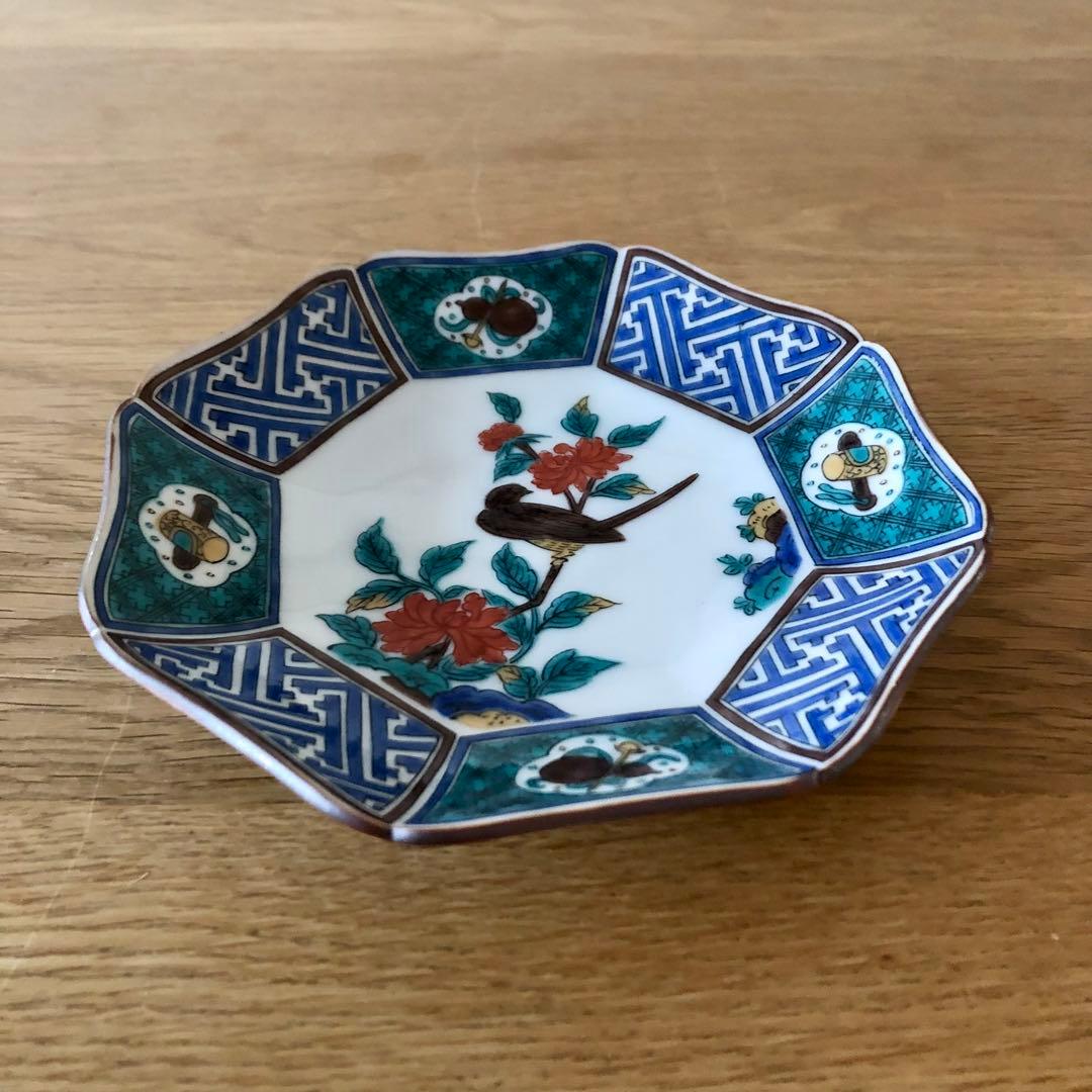 期日限定値下げ【新品・未使用】九谷焼 青郊窯 色絵花鳥 八角皿 15cm 5枚揃