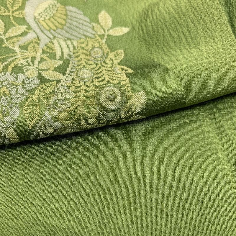 508z38〇山本寛斎 振袖 くすみ黄緑 孔雀 シンプル〇成人式 結婚式