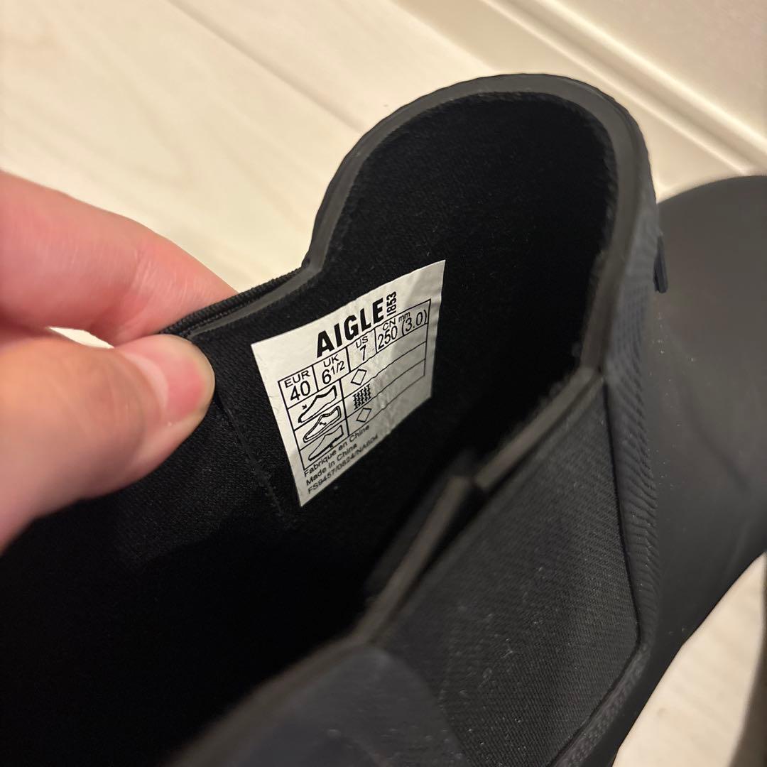 AIGLE ブラック カーヴィル2 サイドゴア レインブーツ 長靴