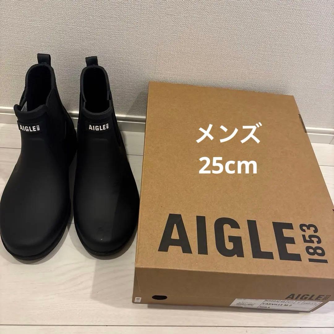 AIGLE ブラック カーヴィル2 サイドゴア レインブーツ 長靴