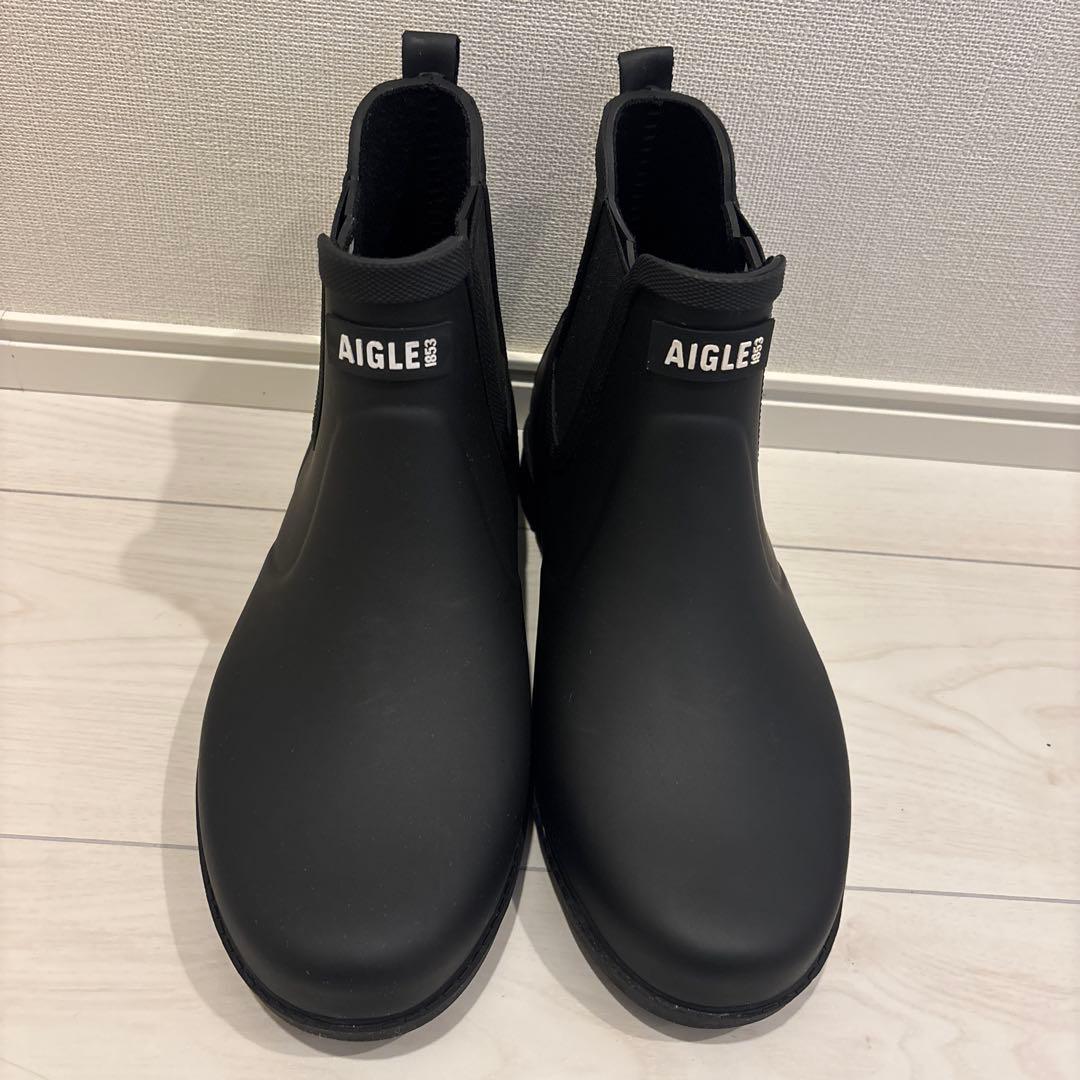 AIGLE ブラック カーヴィル2 サイドゴア レインブーツ 長靴
