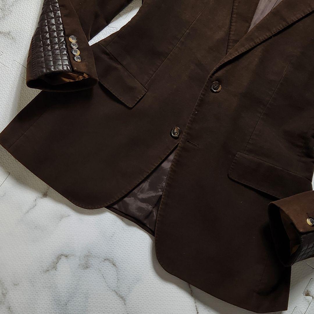入手困難✨HUGO BOSS テーラードジャケット ラムレザー 切替 ブラウン