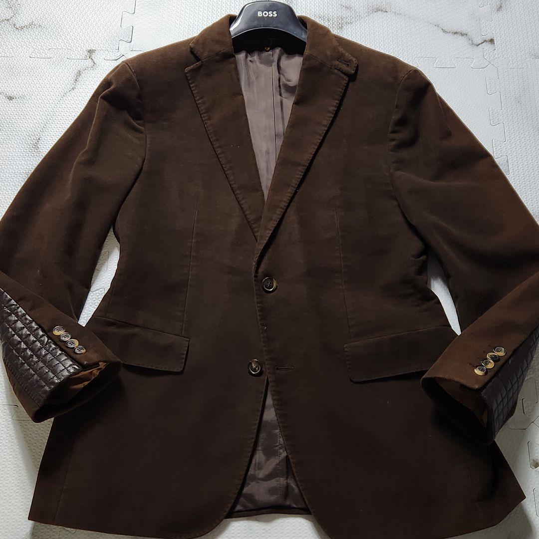 入手困難✨HUGO BOSS テーラードジャケット ラムレザー 切替 ブラウン