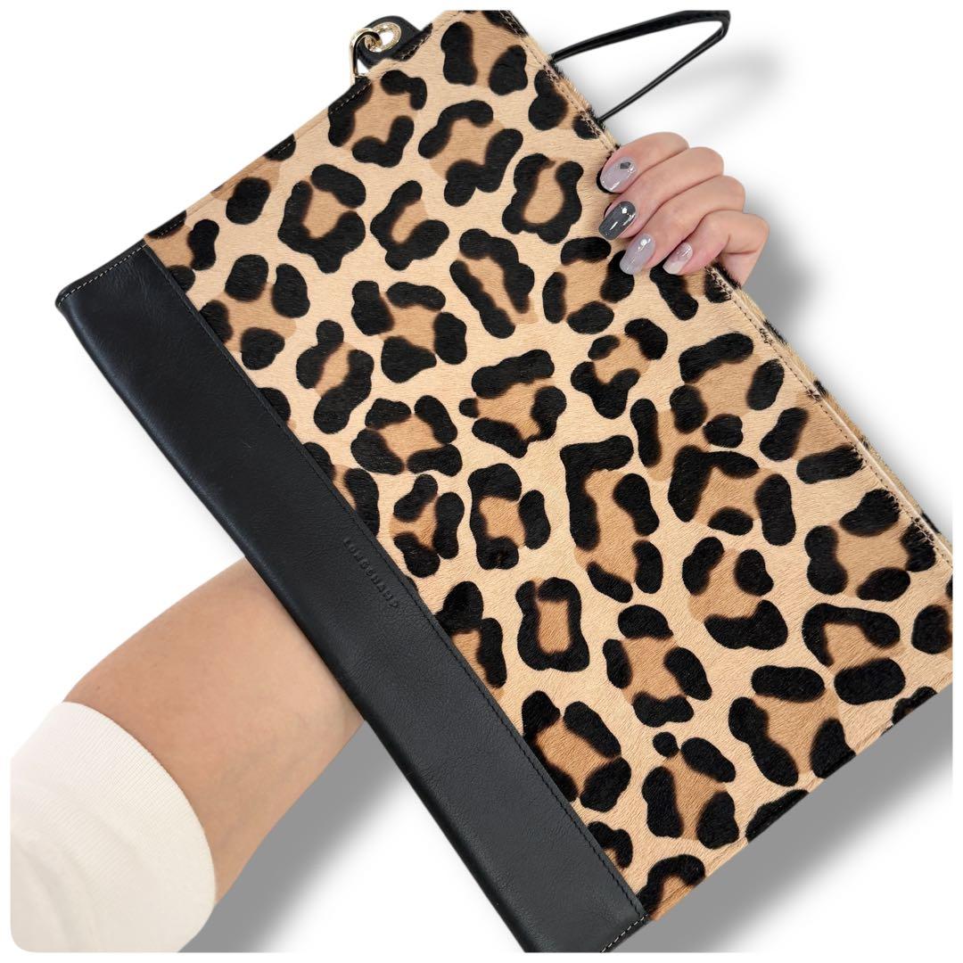 LONGCHAMP ロンシャン レオパード柄 ハラコ レザー クラッチ バッグ