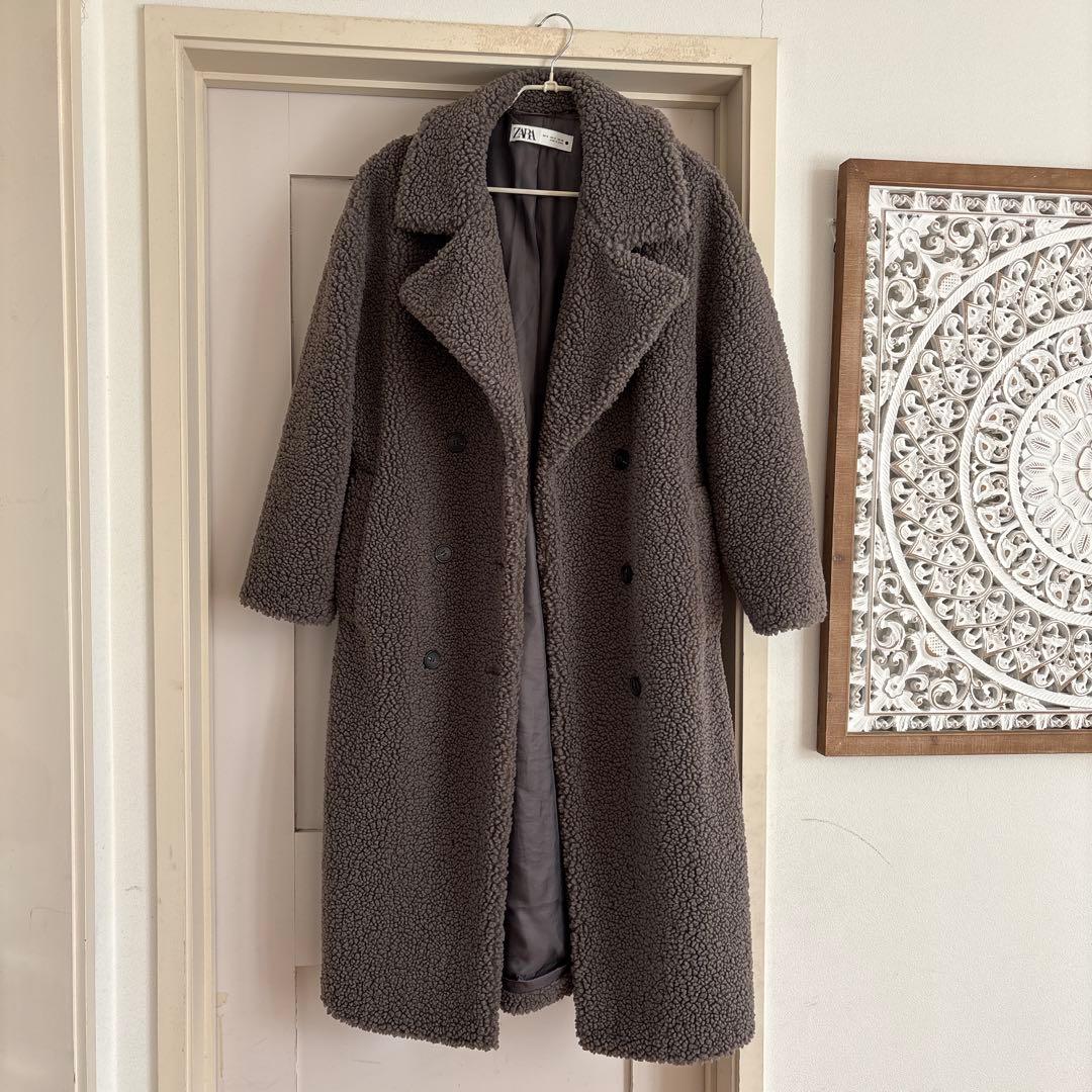 美品ZARAザラBASICボアコートロンググレー