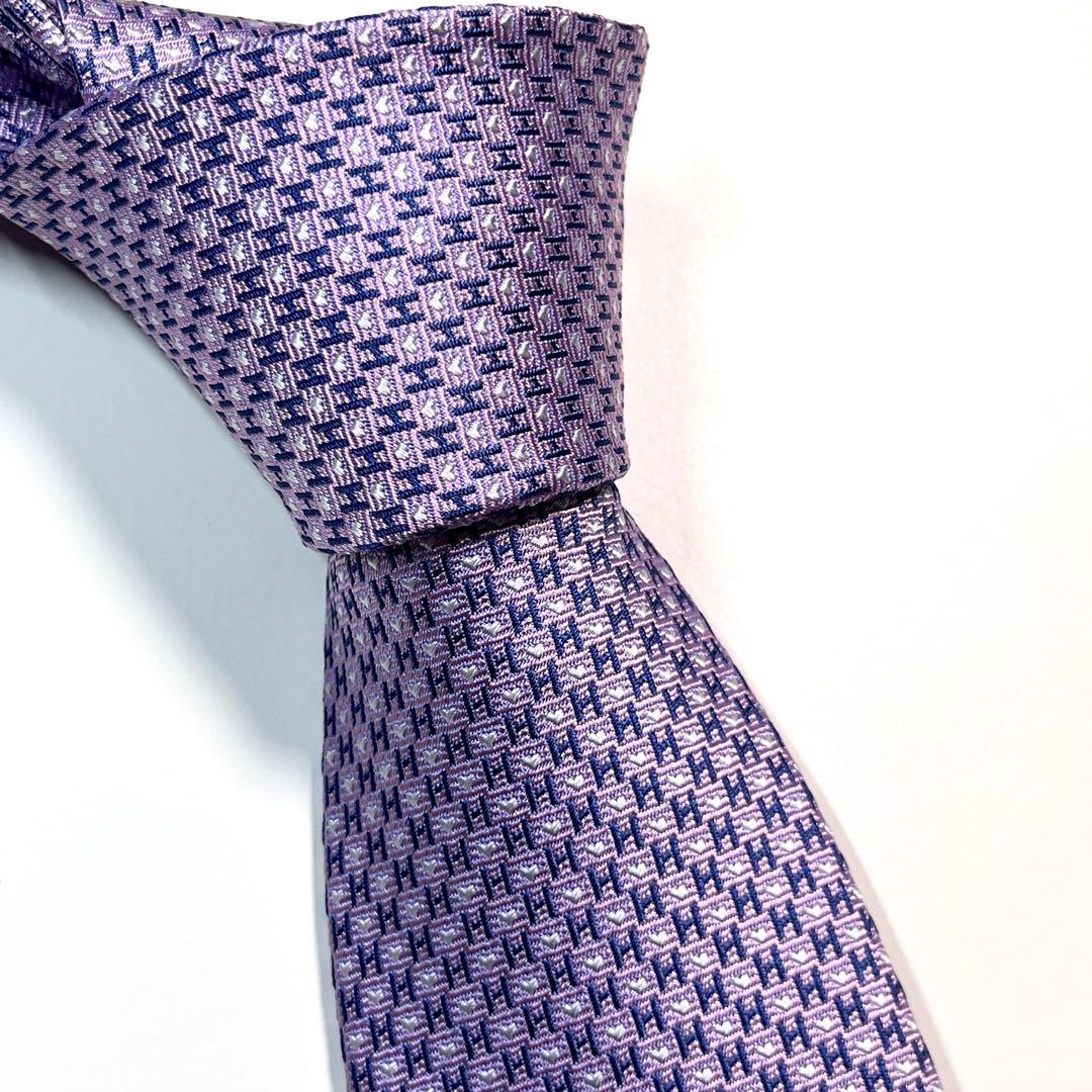 ✨未使用✨HERMES エルメス　ネクタイ　H柄 《H・ラヴ・ユー》ハート　紫