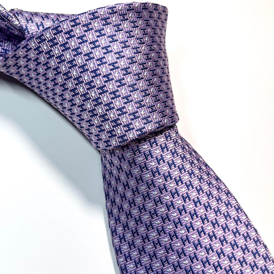 ✨未使用✨HERMES エルメス　ネクタイ　H柄 《H・ラヴ・ユー》ハート　紫
