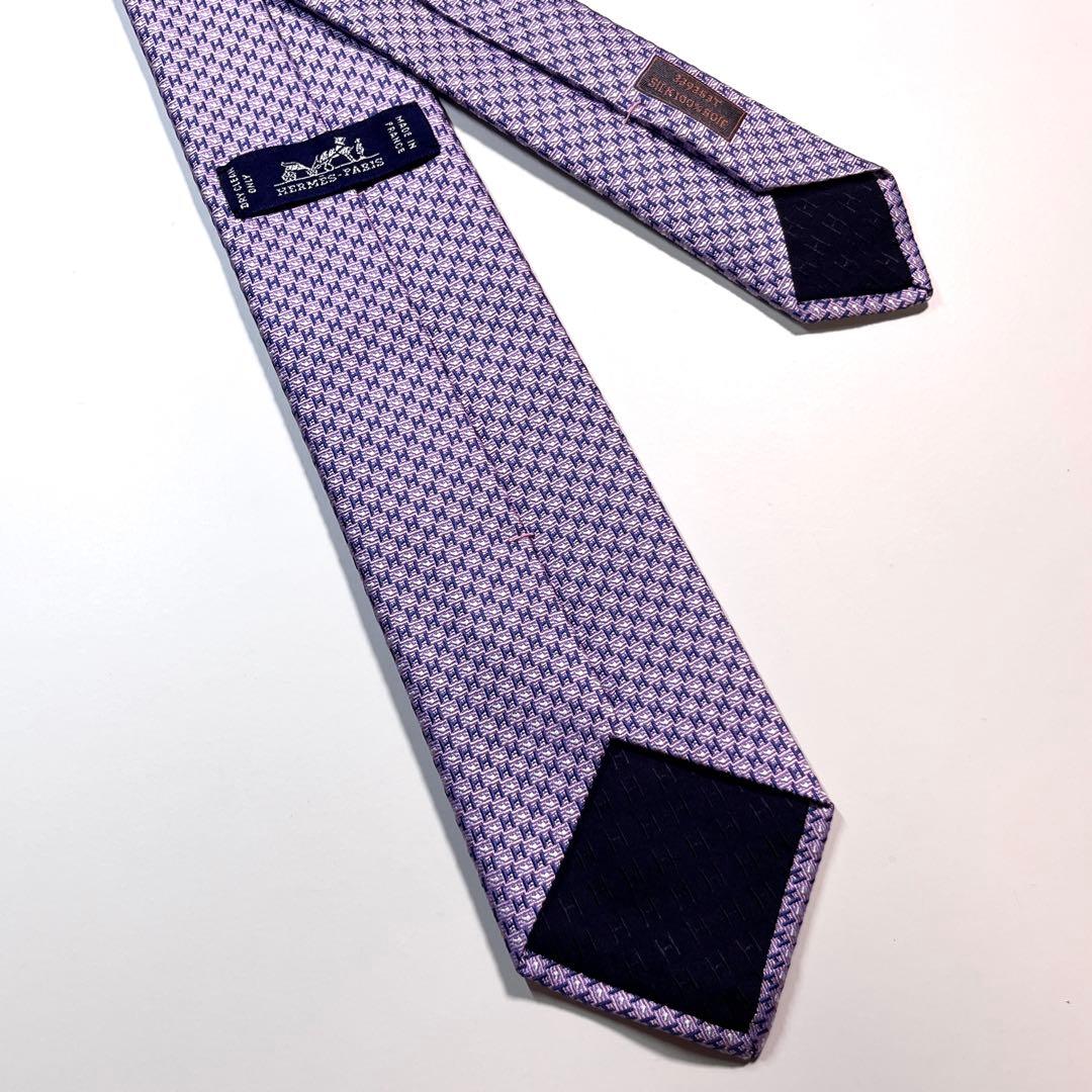 ✨未使用✨HERMES エルメス　ネクタイ　H柄 《H・ラヴ・ユー》ハート　紫