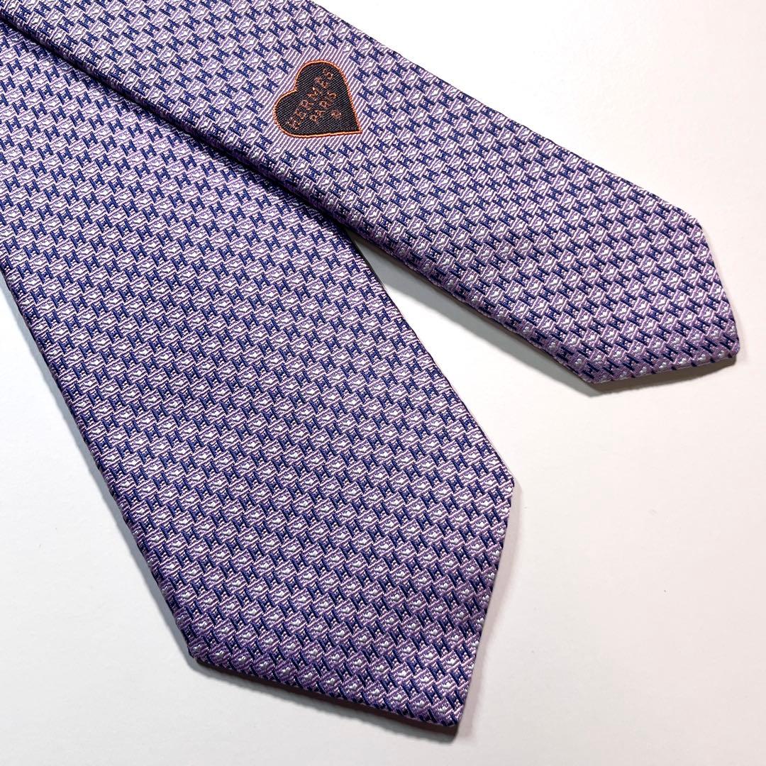 ✨未使用✨HERMES エルメス　ネクタイ　H柄 《H・ラヴ・ユー》ハート　紫