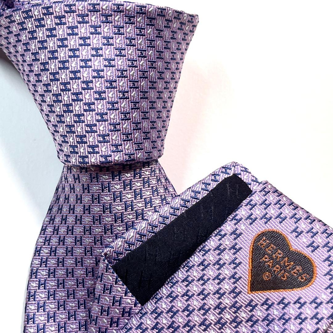 ✨未使用✨HERMES エルメス　ネクタイ　H柄 《H・ラヴ・ユー》ハート　紫