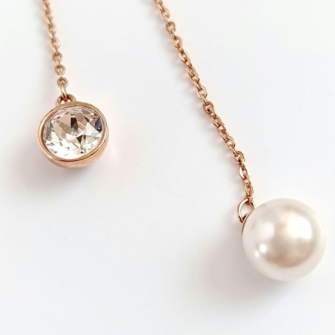 希少 スワロフスキー Y字 ネックレス スワン パール ゴールド 箱付き