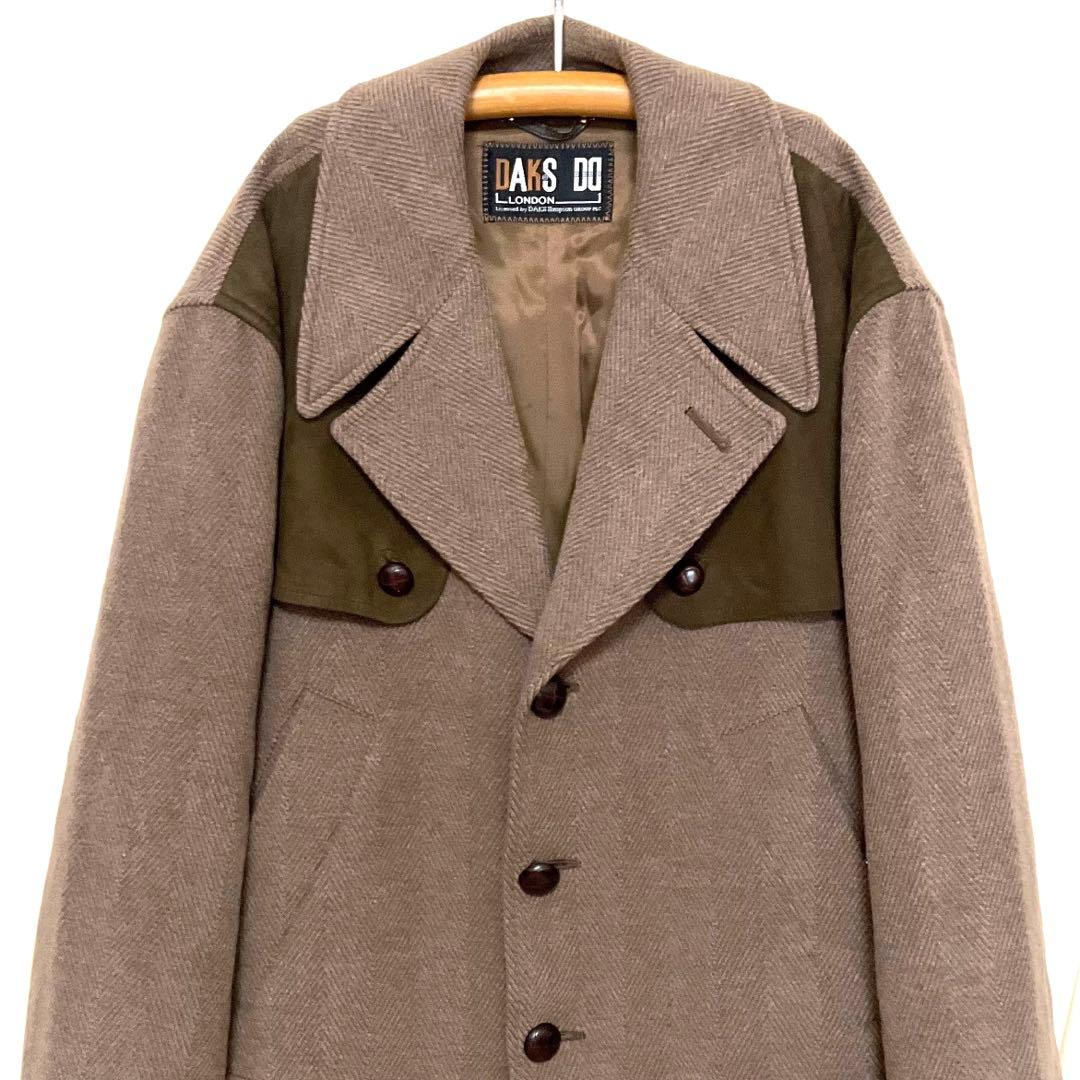 専用　80s Daks 高級ウール ヘリンボーン ハーフコート レトロ ゆるダボ