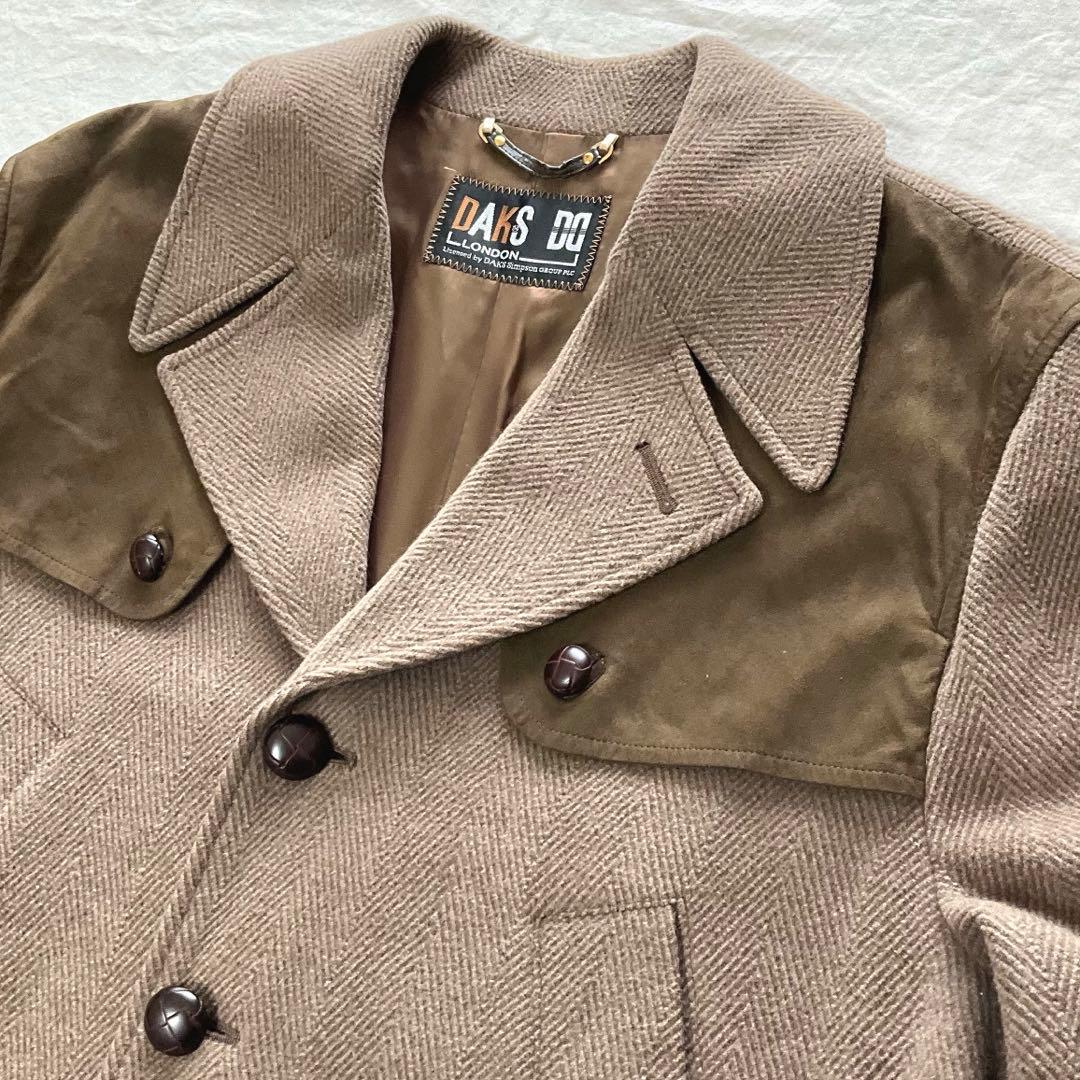 専用　80s Daks 高級ウール ヘリンボーン ハーフコート レトロ ゆるダボ