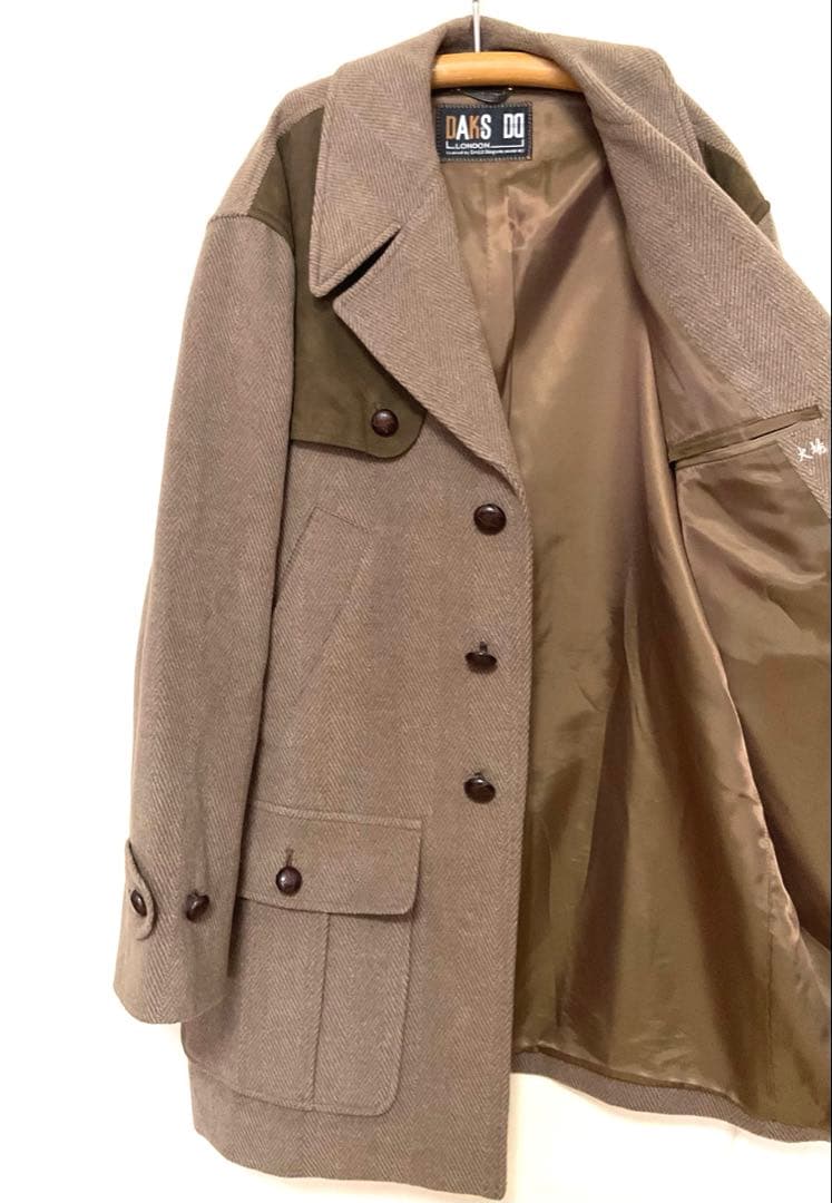 専用　80s Daks 高級ウール ヘリンボーン ハーフコート レトロ ゆるダボ