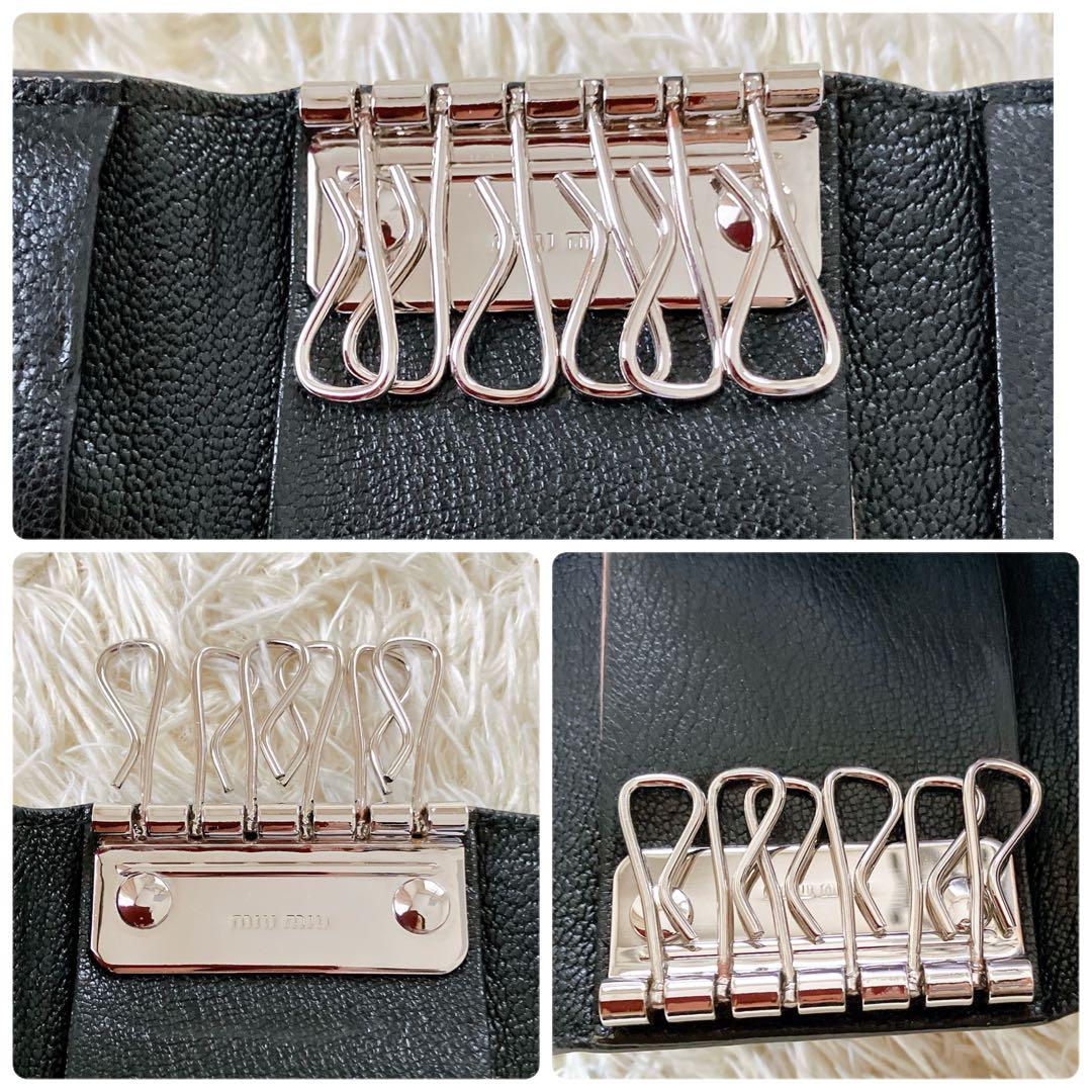 良品✨ 22春夏モデル✨ミュウミュウ キーケース　パール リボンレザー 黒