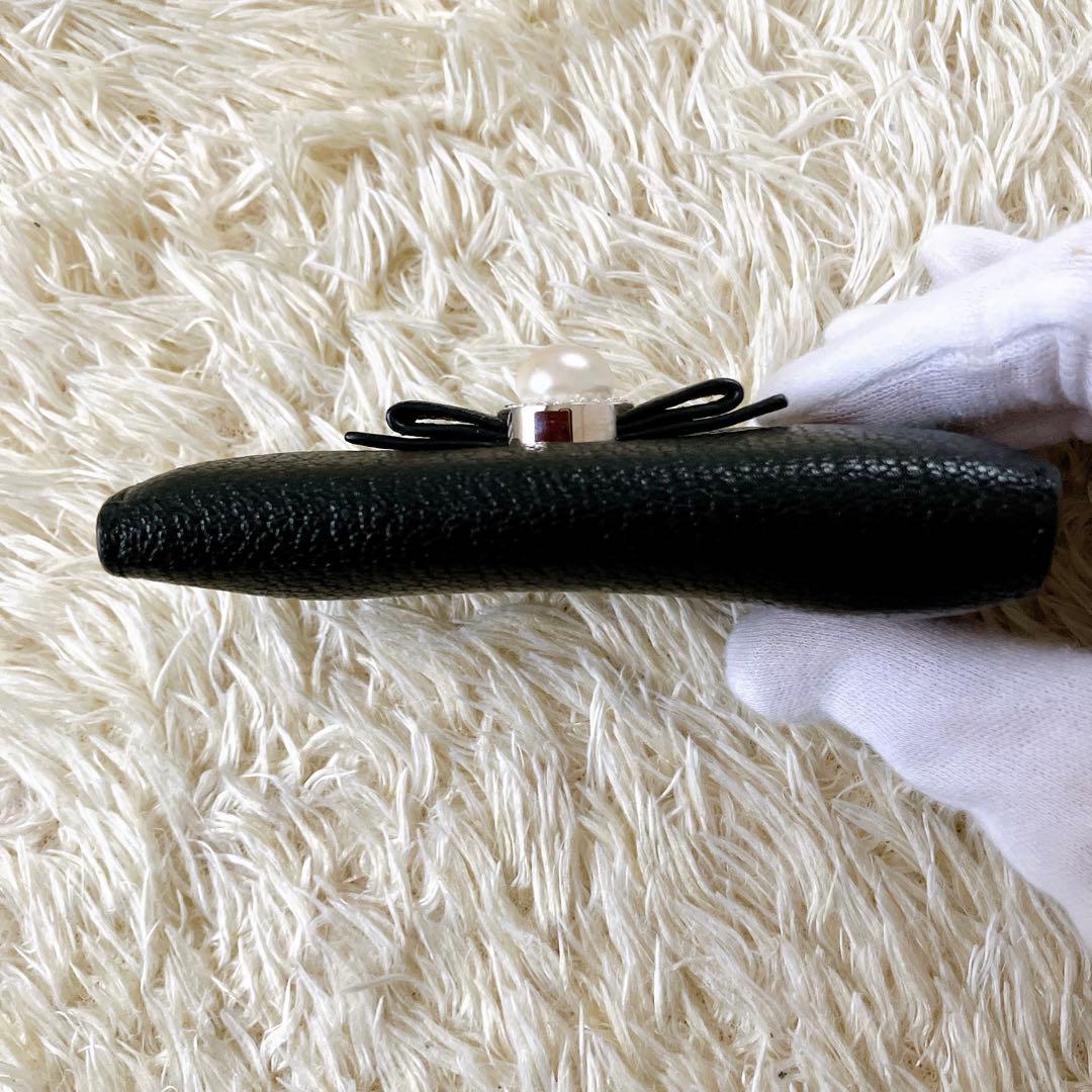 良品✨ 22春夏モデル✨ミュウミュウ キーケース　パール リボンレザー 黒