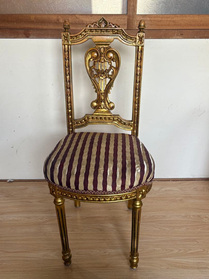 アンティークチェア　サロンチェア　ダイニングチェア　ゴールド　当時物　ヨーロッパ