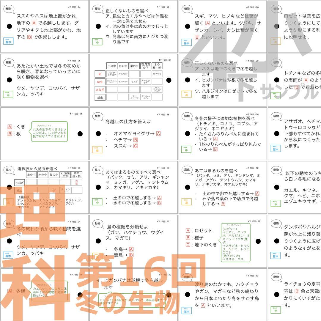 中学受験 暗記カード【4年下 理社国16-18回】 予習シリーズ 組み分け対策