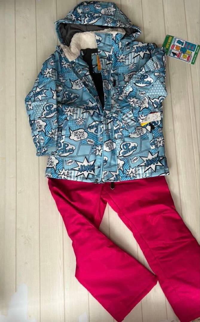 14080円 スキーウエア 140 ブルーアメリカンコミック ピンクつなぎパンツ