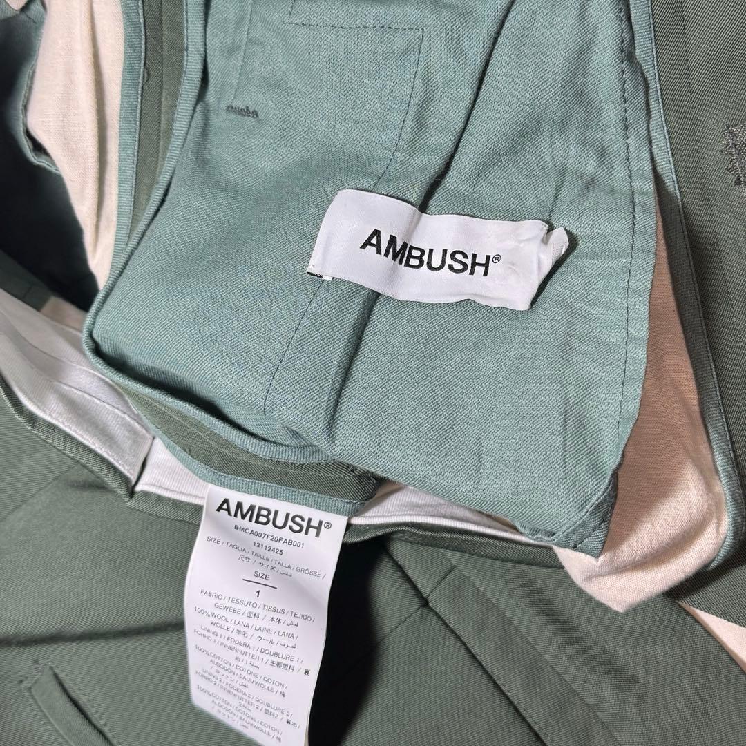 AMBUSH ヘムカットオフ スラックス パンツ カーキ レイヤード