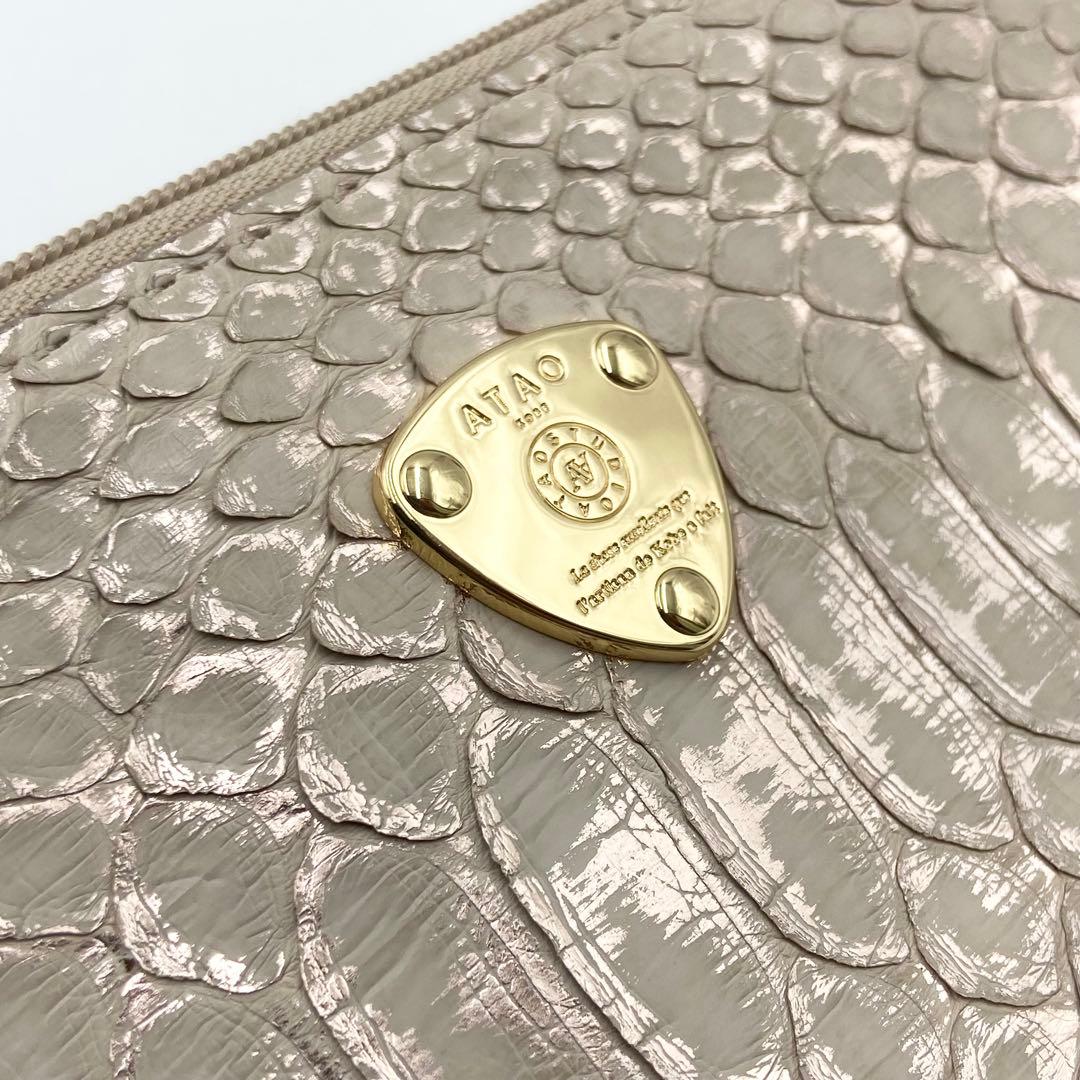 未使用級　アタオ　長財布　スリモ　パイソン　箔　レザー　ロゼ