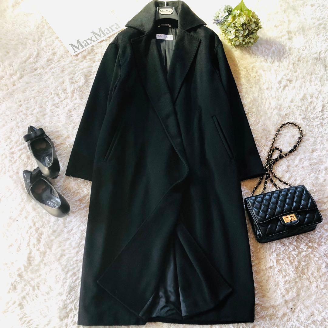 極美品✨マックスマーラ ロングコート カシミヤ100% 女優襟 ブラック 40