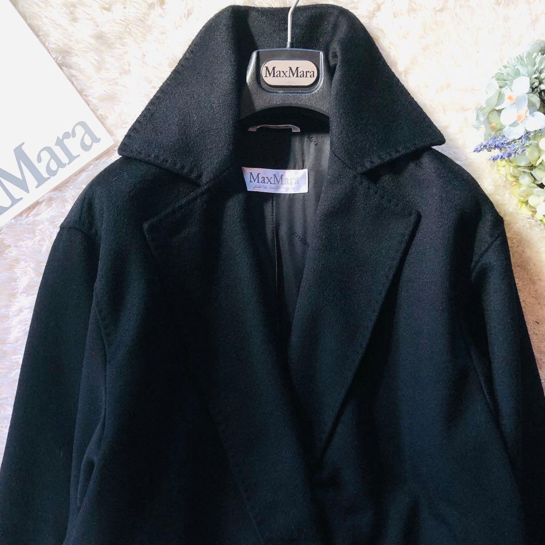 極美品✨マックスマーラ ロングコート カシミヤ100% 女優襟 ブラック 40