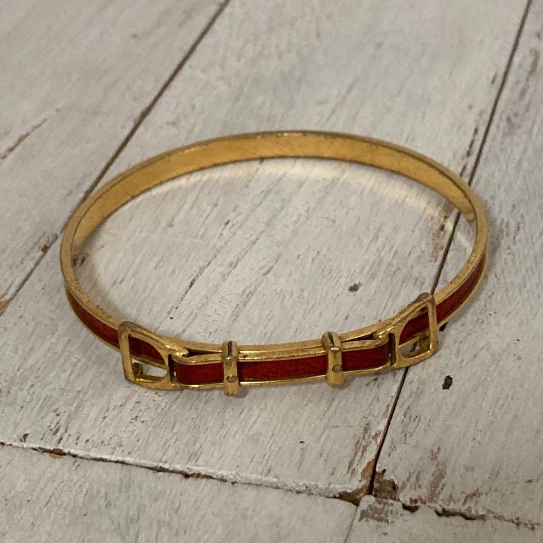 HERMES エルメス バングル レッドレザー× ゴールドカラー