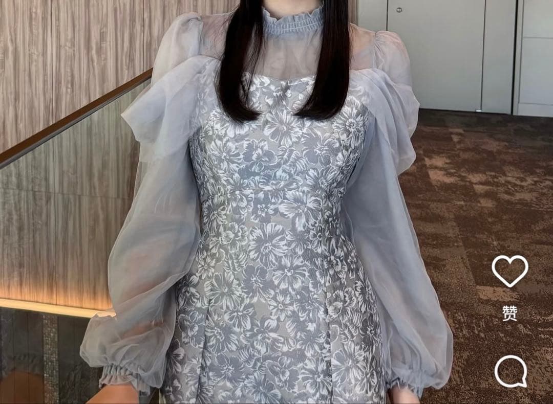 【試着のみ】dazzlin シアーベールジャガードワンピース オフホワイト M