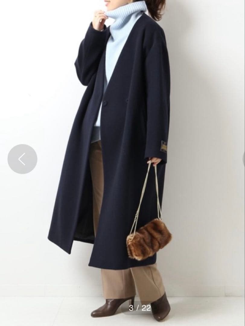 新品タグ付き　スピックアンドスパン　ハミルトンウールVカラーコート　ネイビー