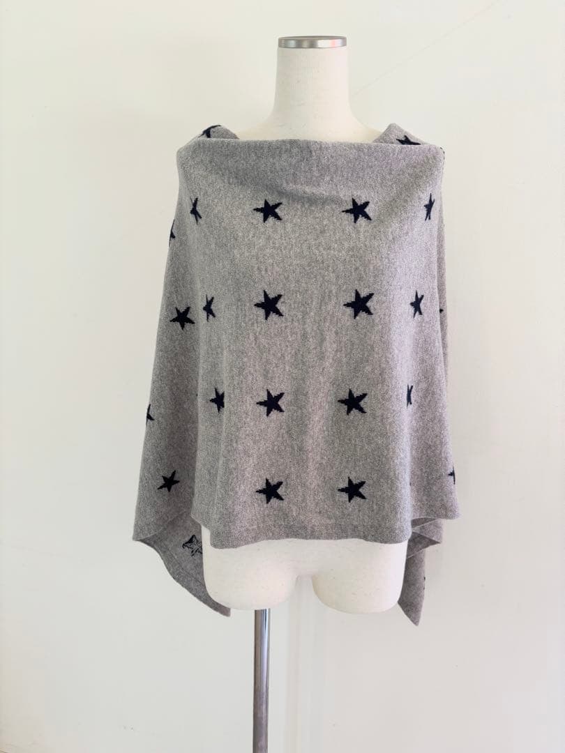 クイーンアンドベル　スター柄　カシミアニットポンチョ