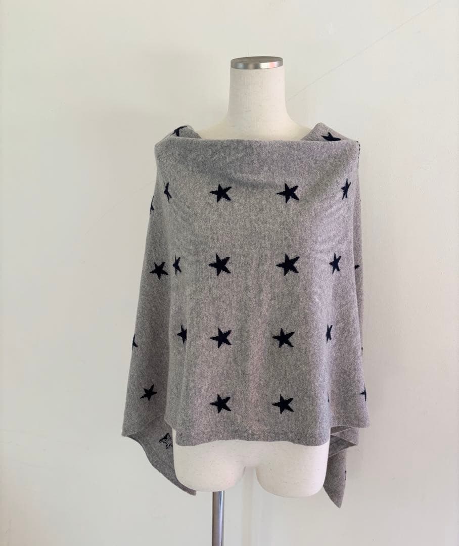 クイーンアンドベル　スター柄　カシミアニットポンチョ