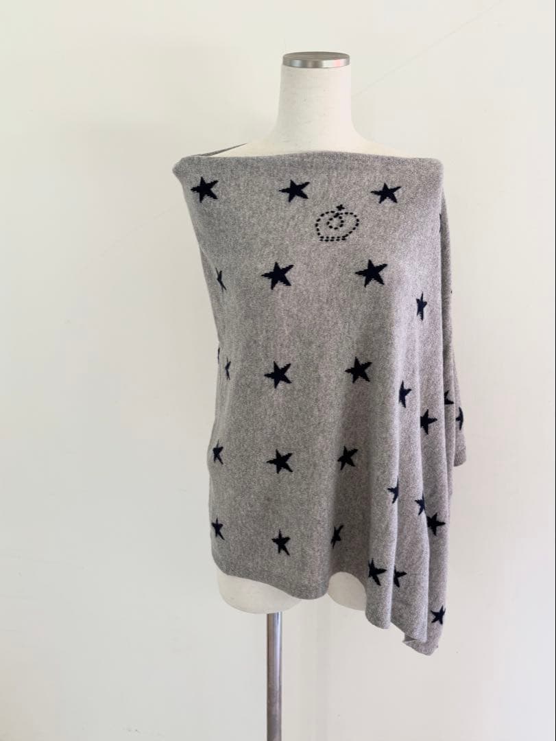クイーンアンドベル　スター柄　カシミアニットポンチョ