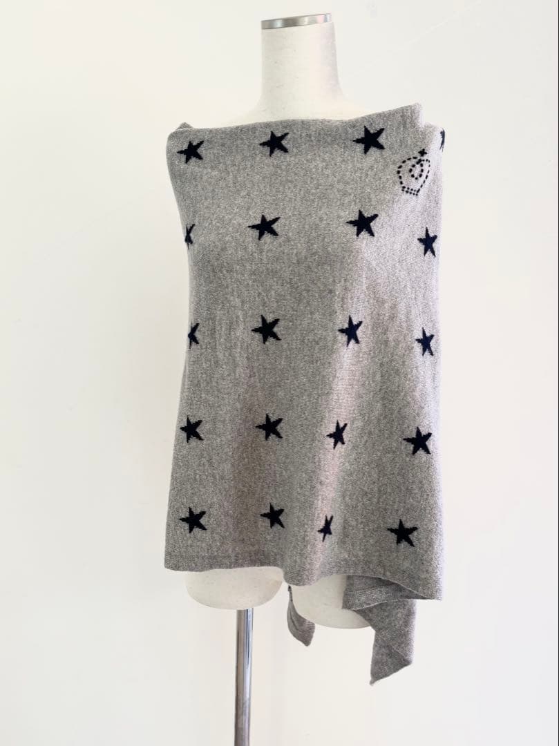 クイーンアンドベル　スター柄　カシミアニットポンチョ