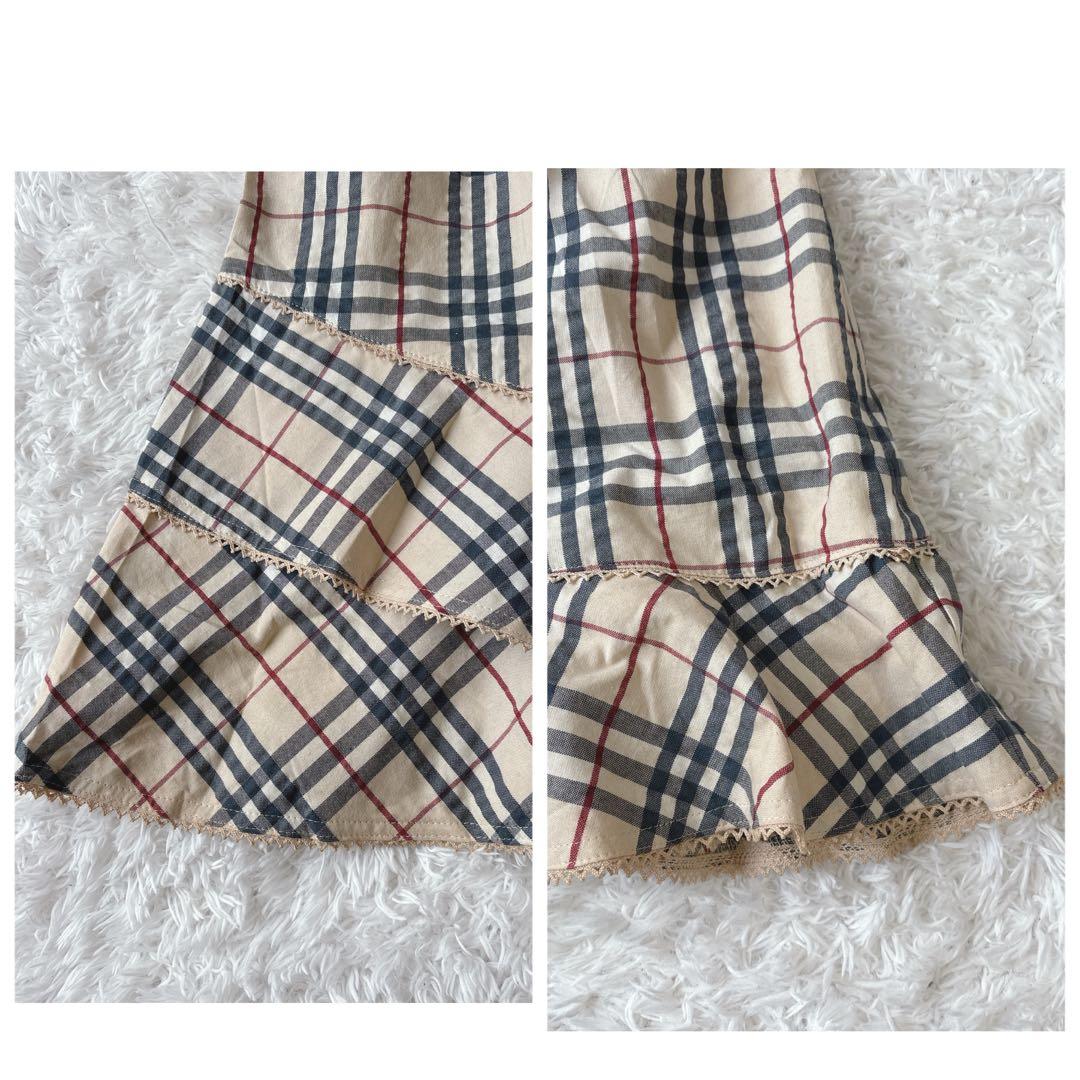 バーバリー ワンピース キッズ用 160 ノバチェック フリル アシンメトリ 花