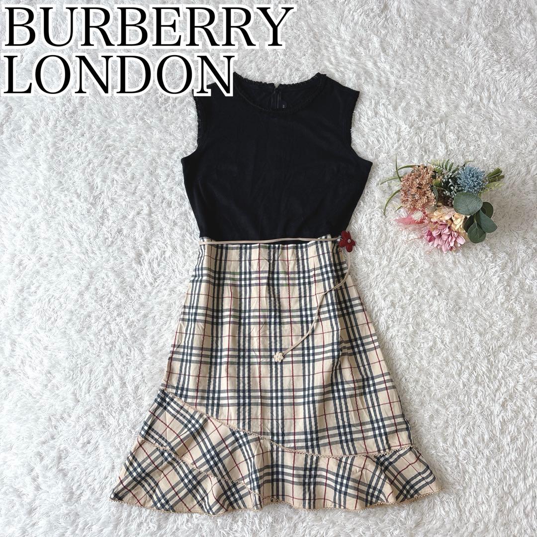 バーバリー ワンピース キッズ用 160 ノバチェック フリル アシンメトリ 花