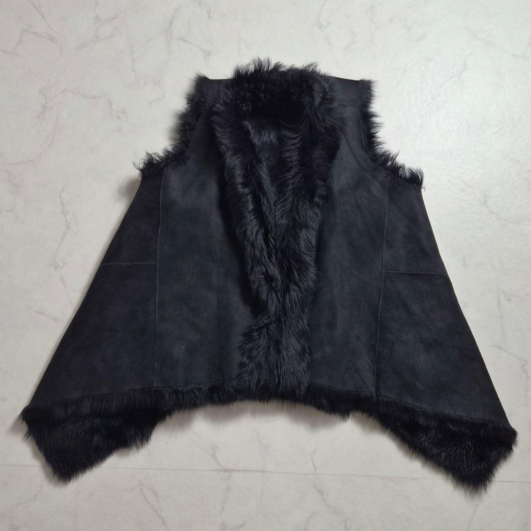 【美品】カールドノヒュー 毛皮 ムートンベスト 黒 S