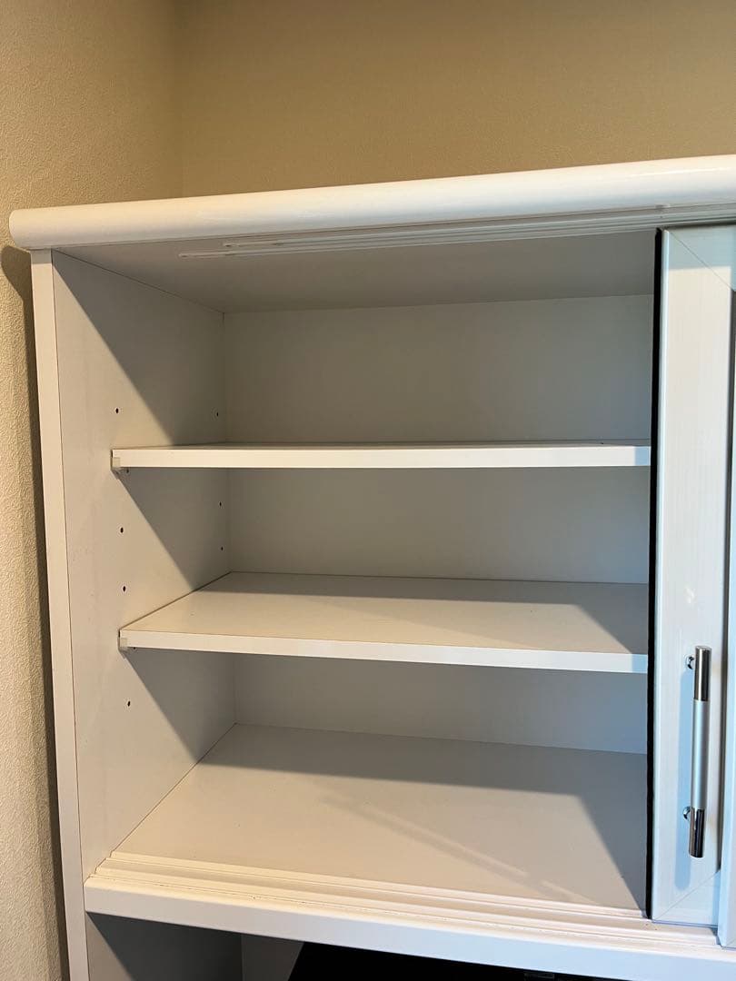 ホワイト 食器棚 ガラス扉付き 3段