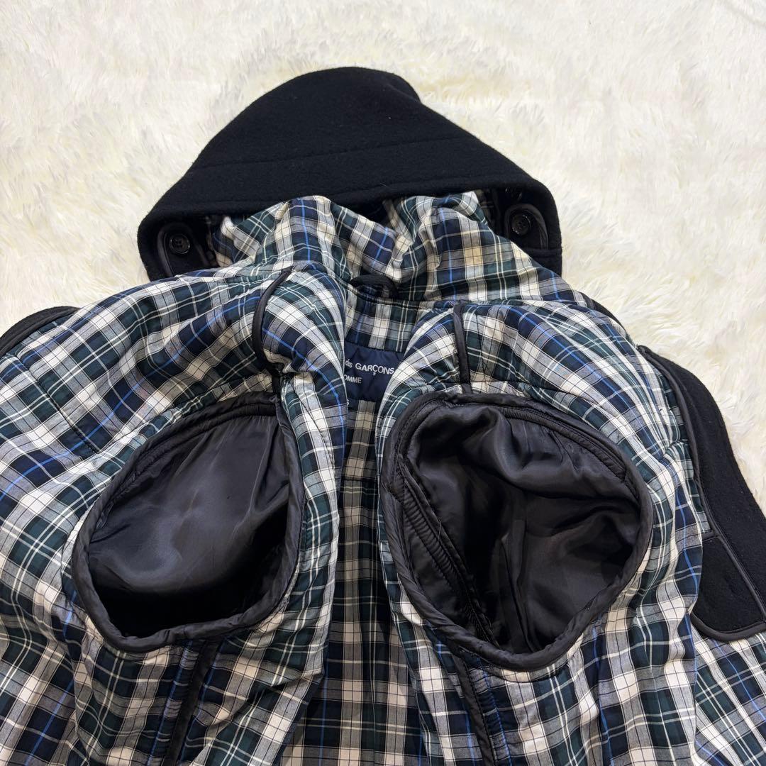 【美品】コムデギャルソンオム AD2009 ダッフルコート 裏地チェック 黒 S