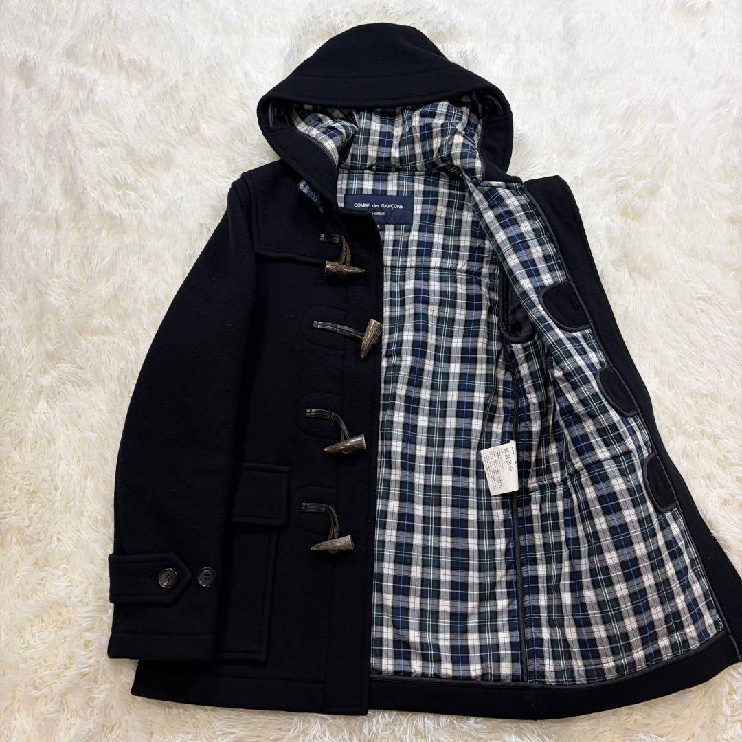 【美品】コムデギャルソンオム AD2009 ダッフルコート 裏地チェック 黒 S