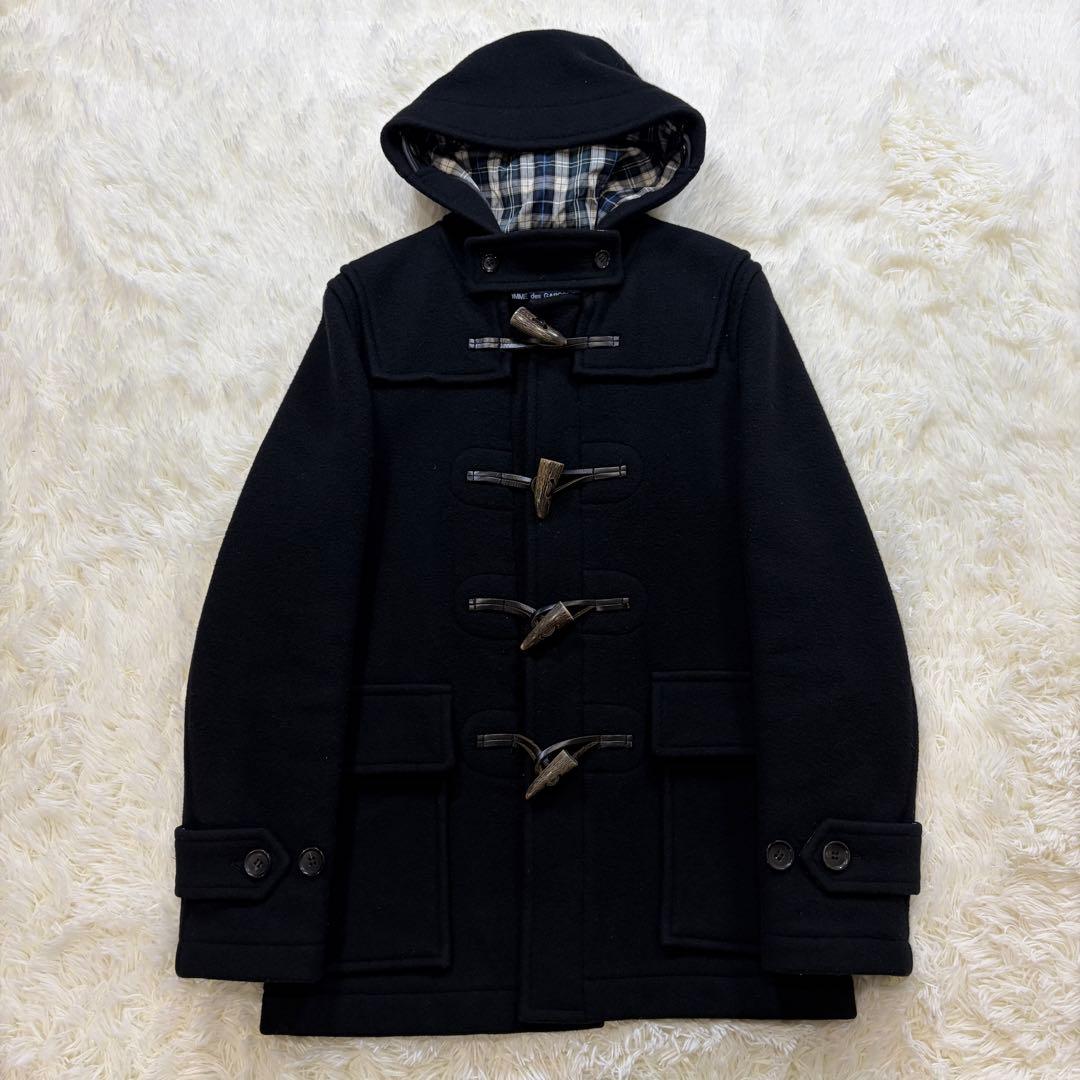 【美品】コムデギャルソンオム AD2009 ダッフルコート 裏地チェック 黒 S