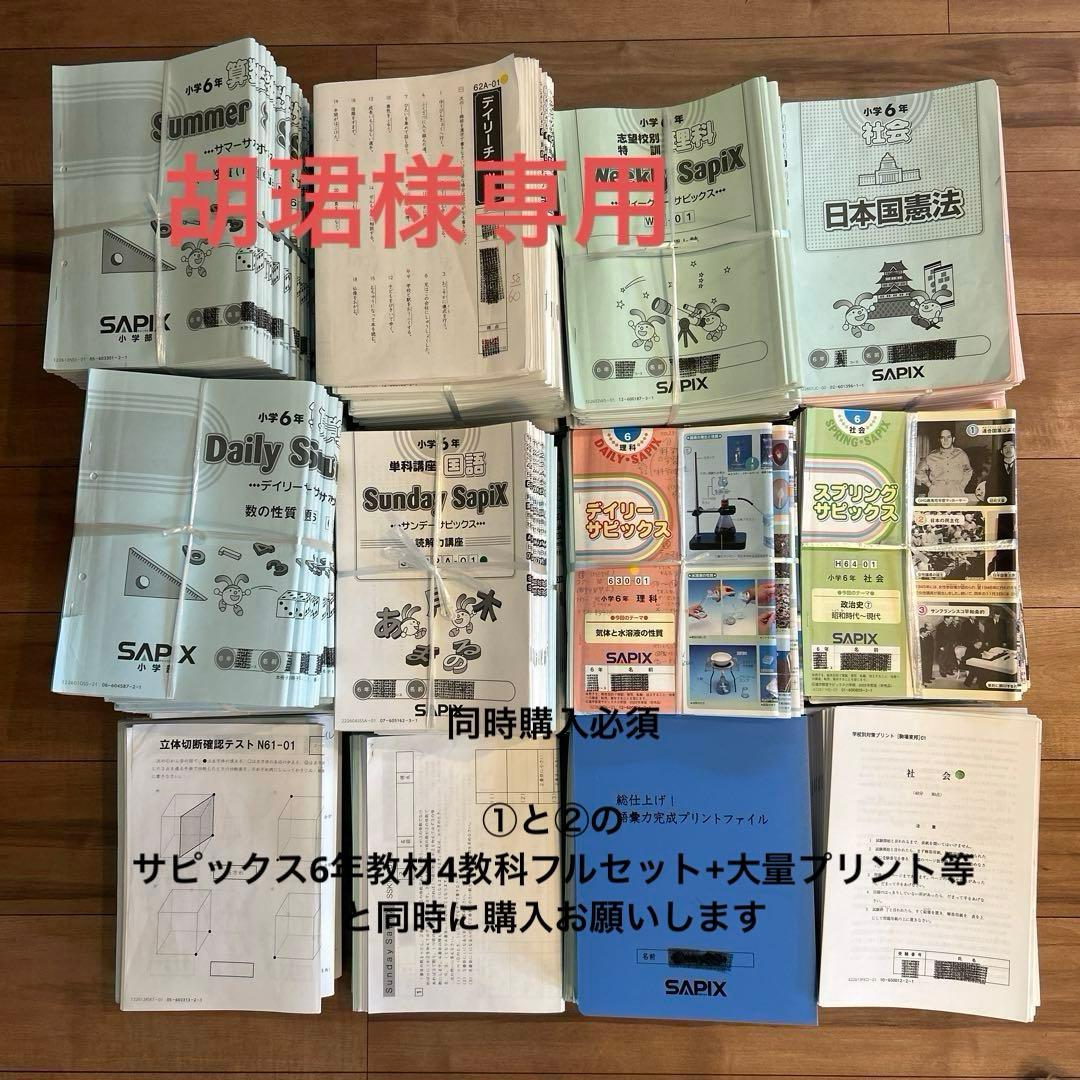 胡珺 ③サピックス6年教材4教科フルセット+大量プリント等