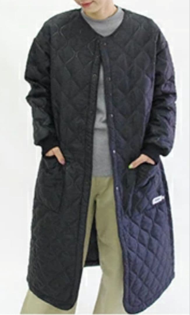 美品　アーメン　ARMEN オーバーサイズノーカラー キルティングコート ロング