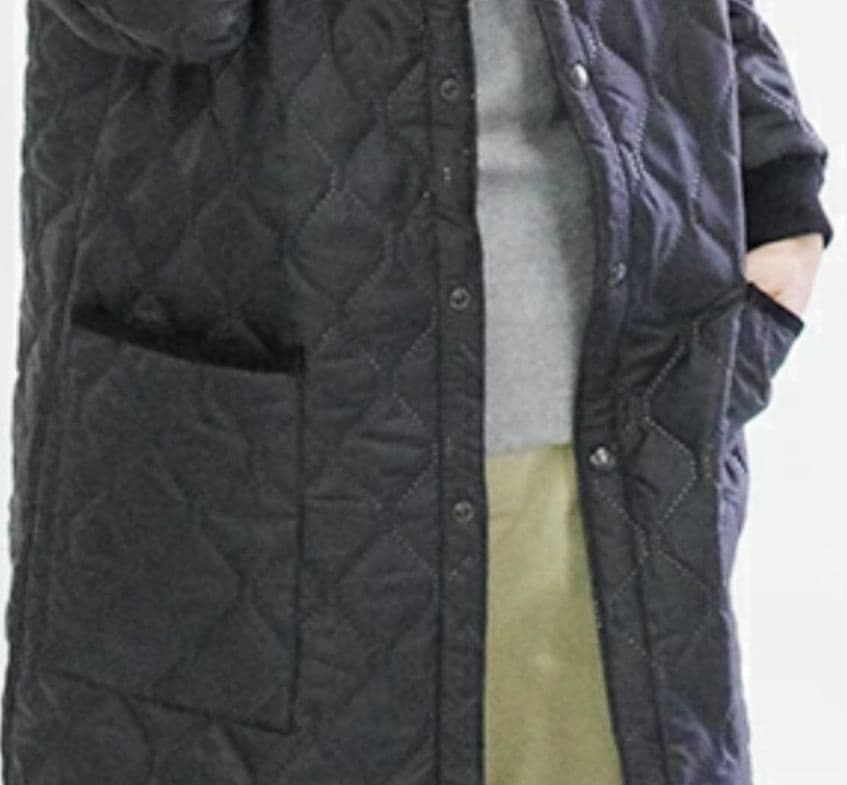 美品　アーメン　ARMEN オーバーサイズノーカラー キルティングコート ロング