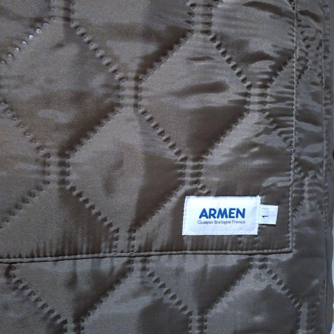 美品　アーメン　ARMEN オーバーサイズノーカラー キルティングコート ロング