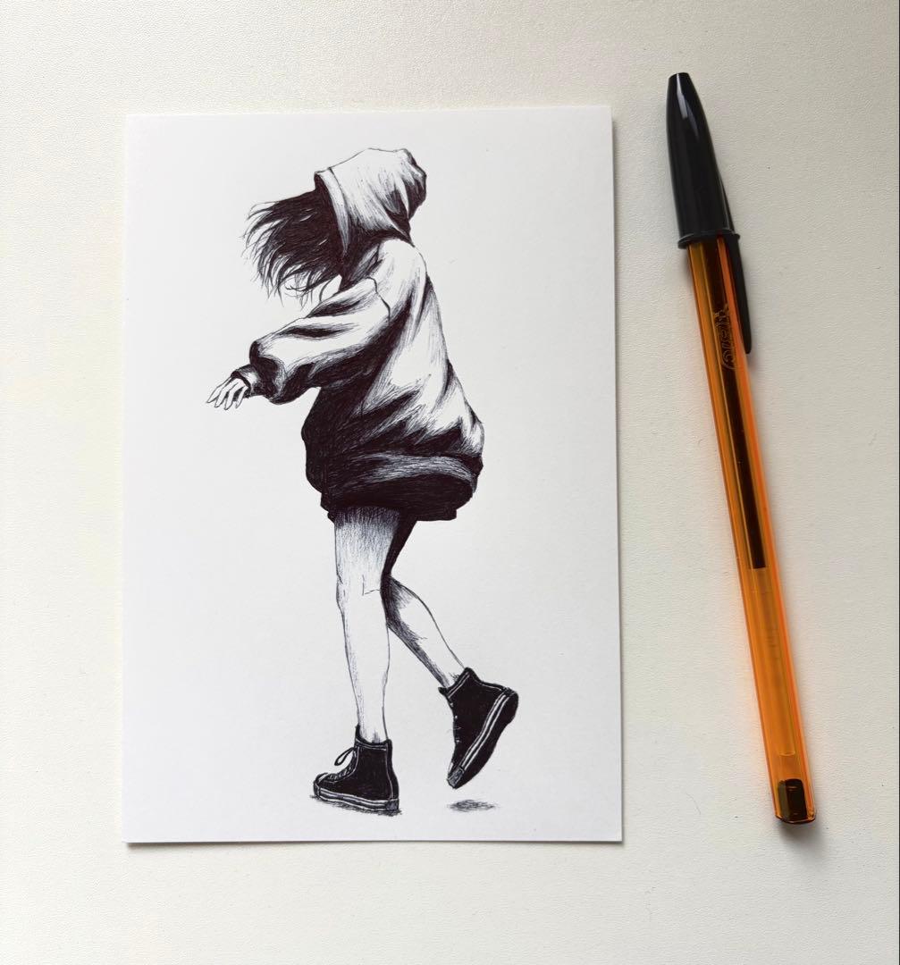 u*3様 【ボールペン画】パーカーを着た人（ポストカード）