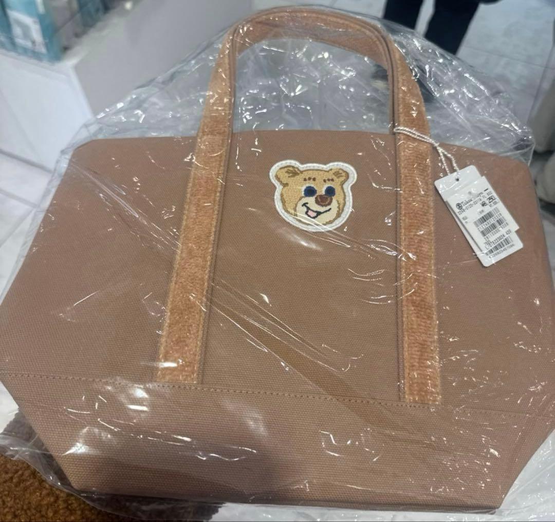 ブラウン トートバッグ ライオンステッカー