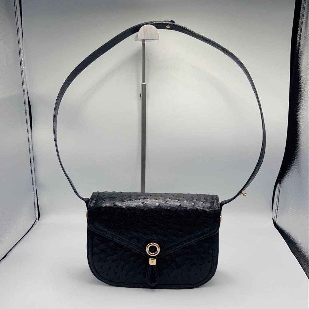 美品✨COMTESSE コンテス 2WEYショルダーバッグ　オーストリッチ　黒